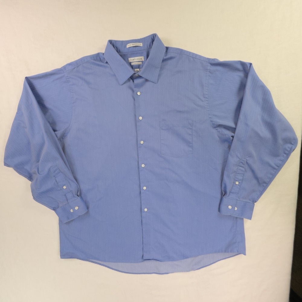VAN HEUSEN Royal Herringbone Blue Size 2XL 18.5 36/37 Button Down Regular Fit - Picture 1 of 6
